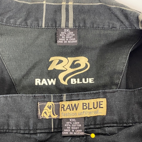 VTG Raw Blue Outfit Button Up Shirt & Shorts Y2K Streetwear Men’s Size XXL - Picture 3 of 10
